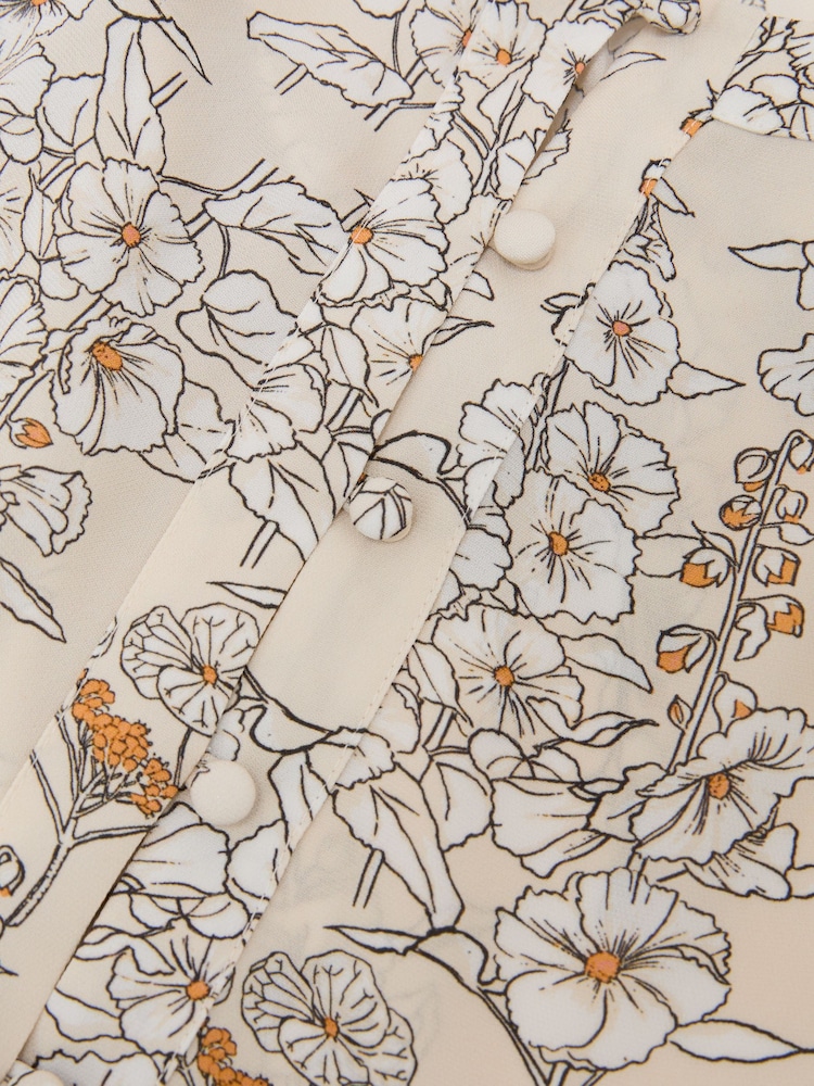 Reiss Cream Josie Floral-Print Scarf-Neck Top - Image 7 of 7