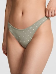 Victoria's Secret Pink Slate Green Polka Dots Thong Cotton Knickers - Image 1 of 2