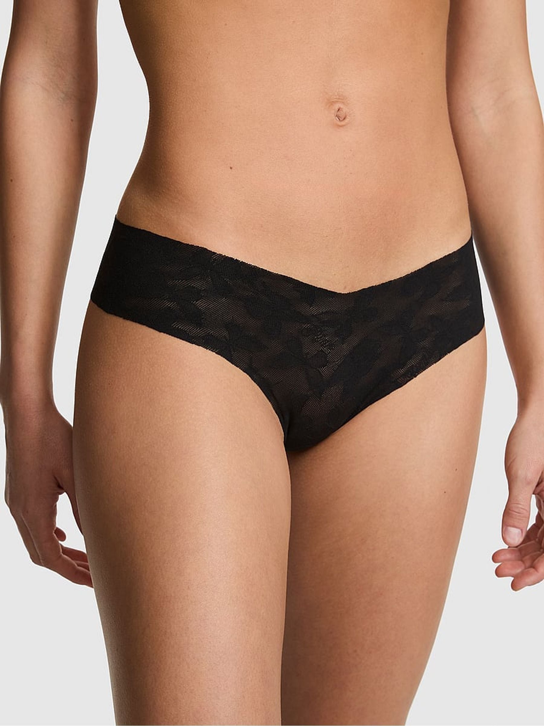 Victoria's Secret PINK Black Thong No Show Lace Knickers