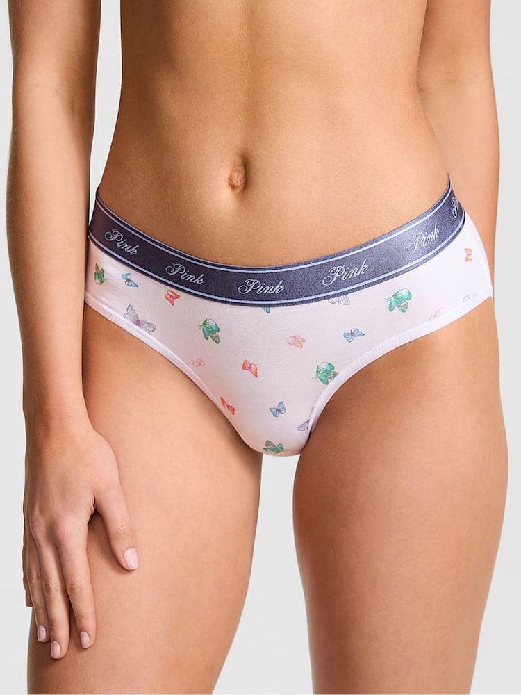 Victoria's Secret PINK White Butterfly Print Hipster Cotton Logo Knickers - Image 1 of 2