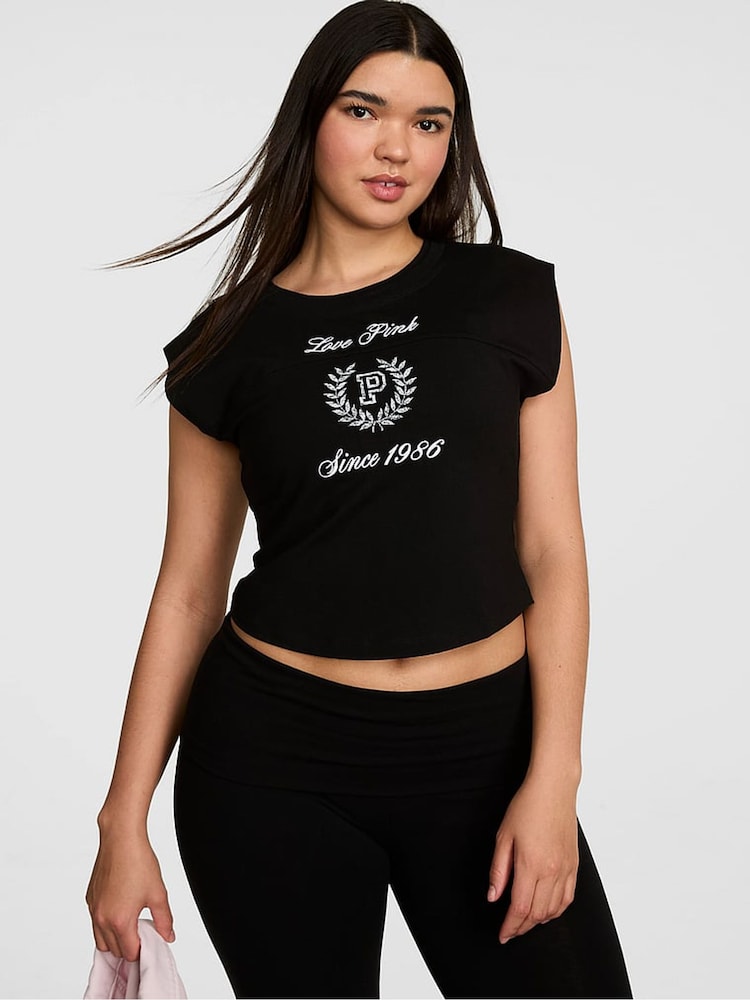 Victoria's Secret Pink Black Cotton T-Shirt - Image 1 of 2 Victoria's Secret Pink Black Cotton T-Shirt - Image 1 of 2