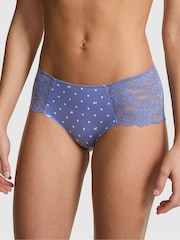 Victoria's Secret PINK Dusty Iris Blue Dog Print Hipster No Show Lace Trim Knicker - Image 1 of 2