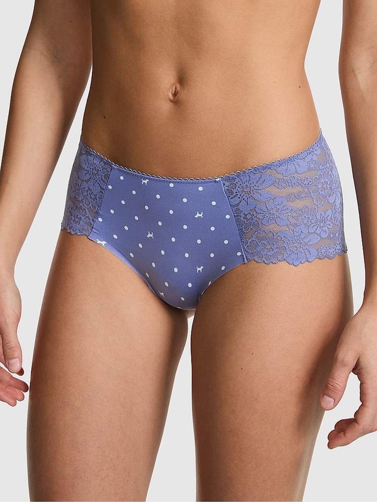 Victoria's Secret PINK Dusty Iris Blue Dog Print Hipster No Show Lace Trim Knicker - Image 1 of 2