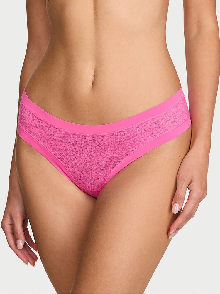 Victoria's Secret Flower Pink Thong Leopard Lace Knickers - Image 1 of 3