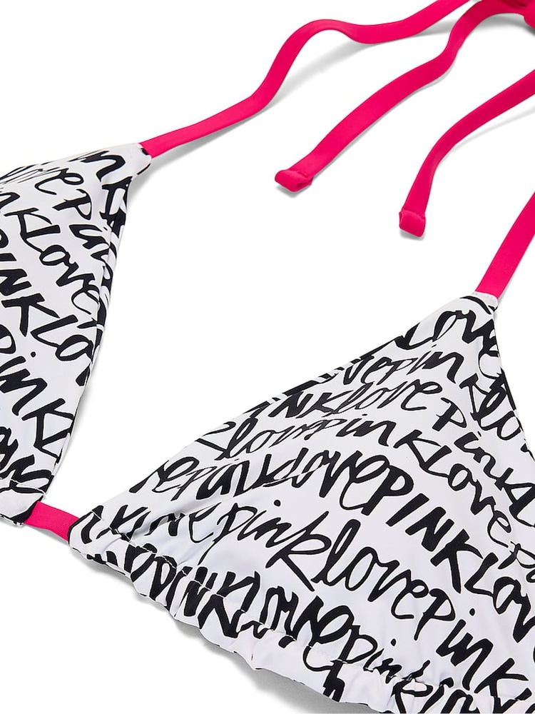 Victoria's Secret Pink White 'Love PINK' Script Print Triangle Bikini Top - Image 4 of 4 Victoria's Secret Pink White 'Love PINK' Script Print Triangle Bikini Top - Image 4 of 4