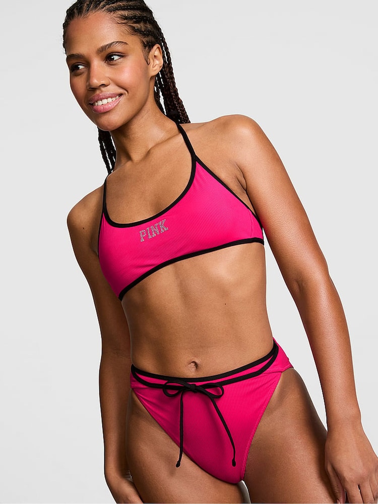 Victoria's Secret Pink Hot Stuff Pink High Waist Ribbed Bikini Bottoms - Image 2 of 3