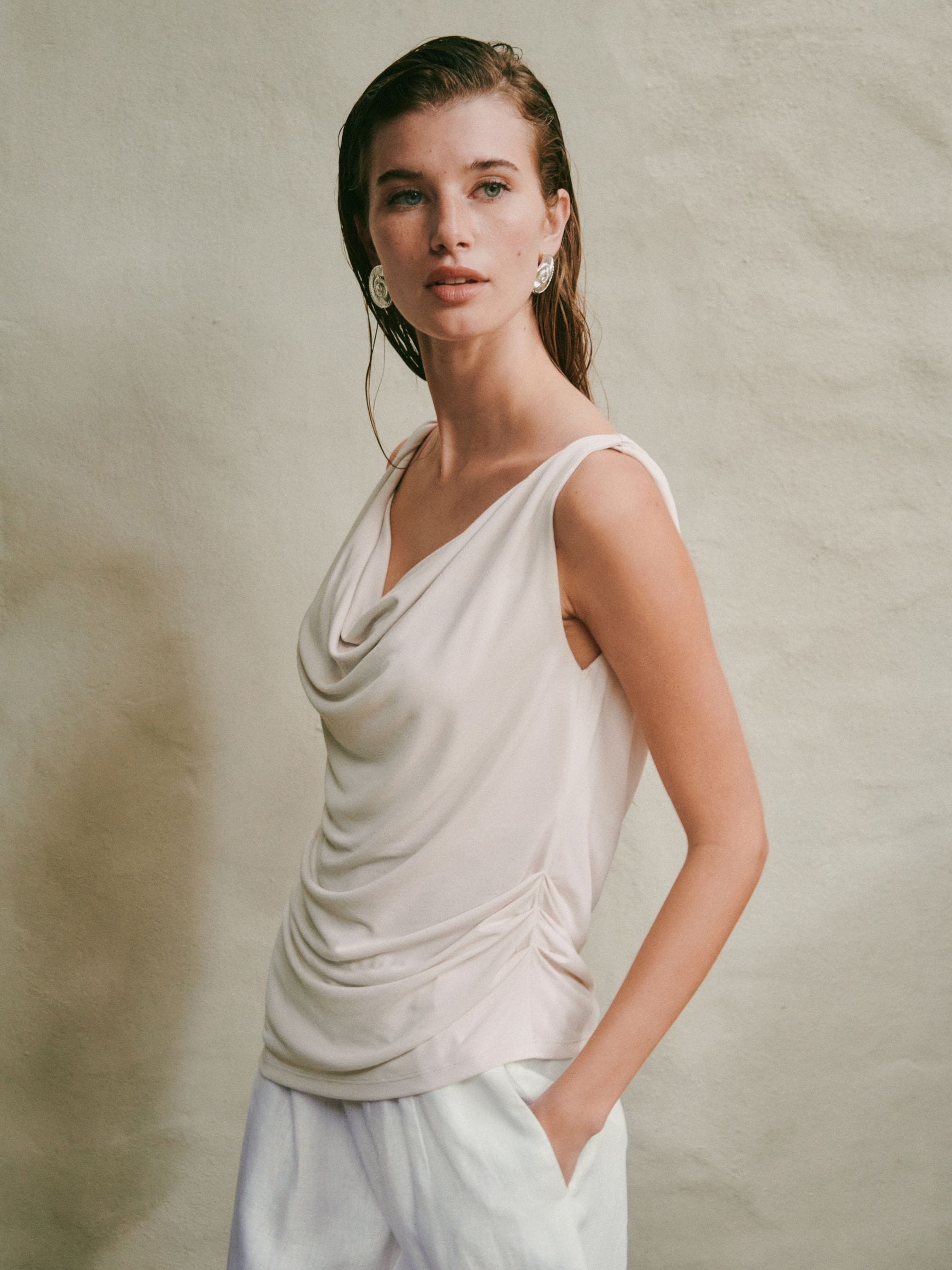 Buy Кремово-бежевий - N. Premium Sleeveless Drape Top з сайту Next