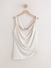 Ecru Polymodal Sleeveless Drape Top - Image 1 of 3