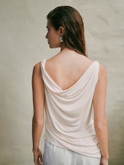 Ecru - Blusa drapeada sem mangas em polimodal - Imagem 4 de 8