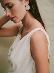 Ecru - Blusa drapeada sem mangas em polimodal - Imagem 5 de 8