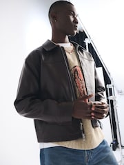 Abercrombie & Fitch Brown Vegan Leather Eazy Zip Jacket - Image 1 of 9