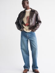 Abercrombie & Fitch Brown Vegan Leather Eazy Zip Jacket - Image 2 of 9