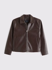 Abercrombie & Fitch Brown Vegan Leather Eazy Zip Jacket - Image 8 of 9