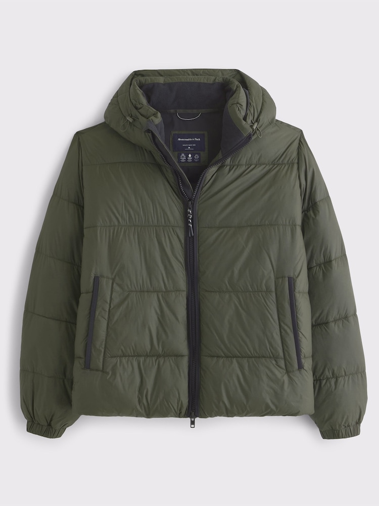 Abercrombie & Fitch Green Hooded Puffer Coat - Image 1 of 4 Abercrombie & Fitch Green Hooded Puffer Coat - Image 1 of 4