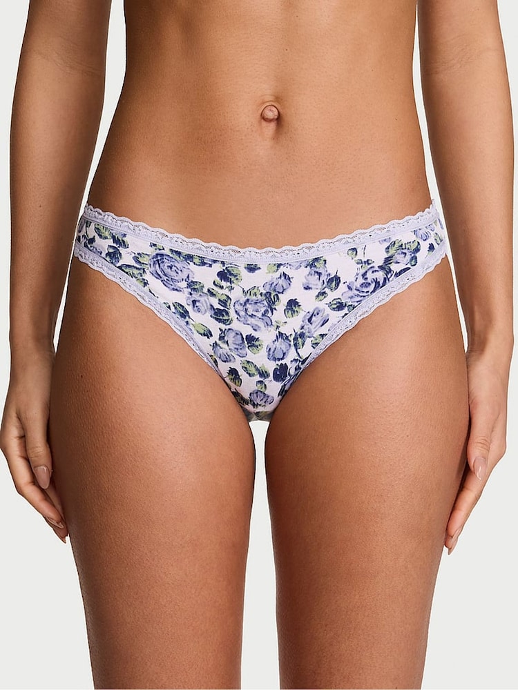 Victoria's Secret Lavender Purple Floral Bikini Cotton Lace Trim Knickers - Image 1 of 2