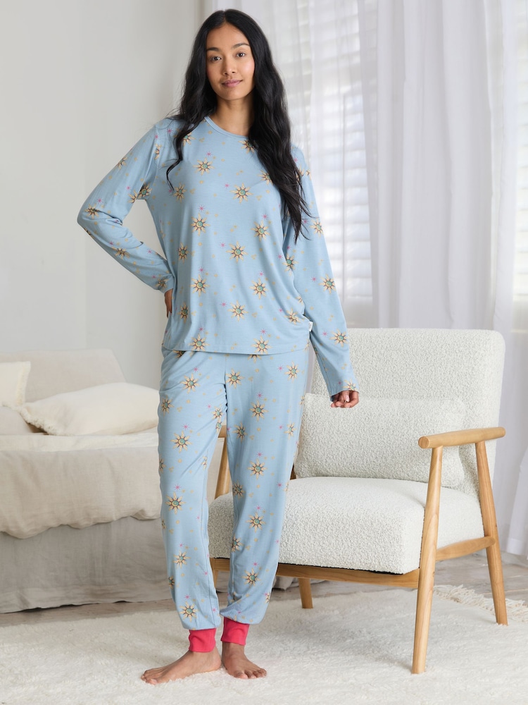 Chelsea Peers Blue Tencel™ Modal Twinkling Sky Long Pyjama Set - Image 2 of 7 Chelsea Peers Blue Tencel™ Modal Twinkling Sky Long Pyjama Set - Image 2 of 7
