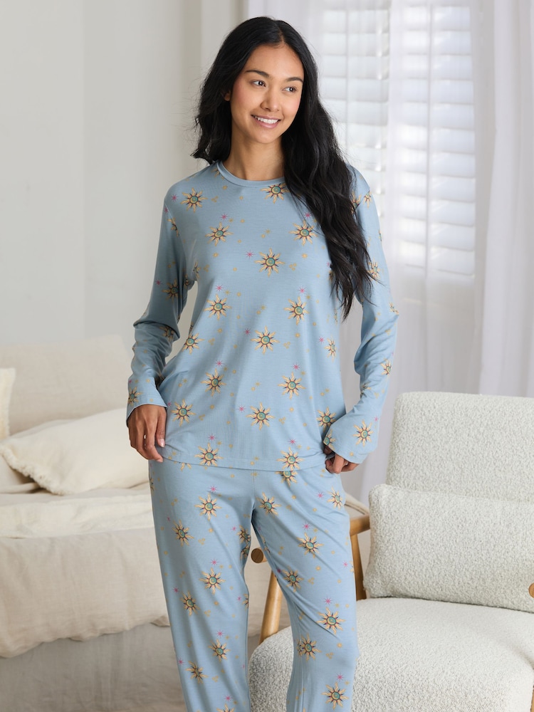 Chelsea Peers Blue Tencel™ Modal Twinkling Sky Long Pyjama Set - Image 7 of 7 Chelsea Peers Blue Tencel™ Modal Twinkling Sky Long Pyjama Set - Image 7 of 7
