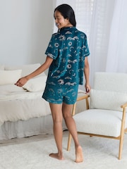 Chelsea Peers Green Velour Gold Foil Lunar Skies Short Pyjamas Set - Image 2 of 6