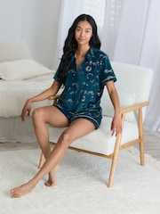 Chelsea Peers Green Velour Gold Foil Lunar Skies Short Pyjamas Set - Image 3 of 6