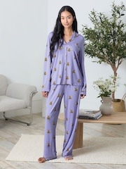 Chelsea Peers Purple TENCEL™ Modal Bee Print Long Pyjamas Set - Image 1 of 7