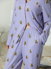 Chelsea Peers Purple TENCEL™ Modal Bee Print Long Pyjamas Set - Image 3 of 7