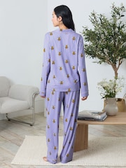 Chelsea Peers Purple TENCEL™ Modal Bee Print Long Pyjamas Set - Image 4 of 7