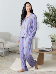 Chelsea Peers Purple TENCEL™ Modal Bee Print Long Pyjamas Set - Image 5 of 7
