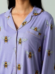 Chelsea Peers Purple TENCEL™ Modal Bee Print Long Pyjamas Set - Image 6 of 7