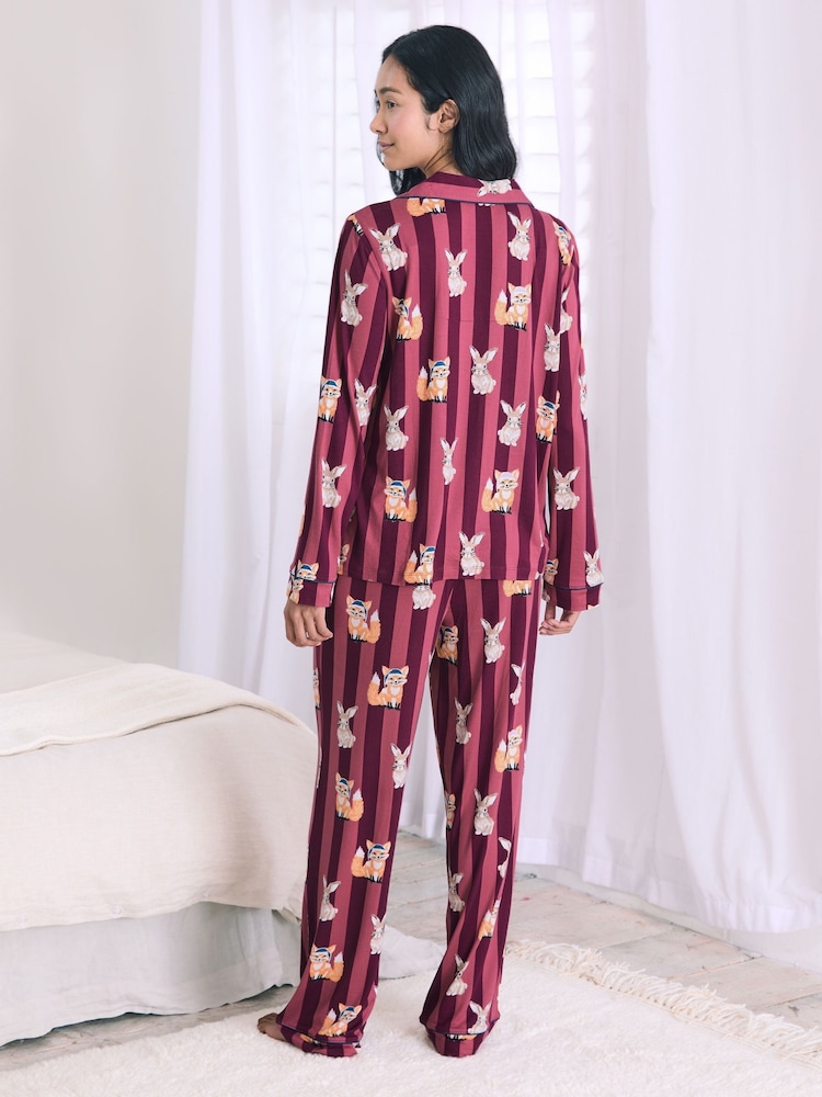 Chelsea Peers Purple Fox and Hare Long Pyjamas Set - Image 2 of 6 Chelsea Peers Purple Fox and Hare Long Pyjamas Set - Image 2 of 6