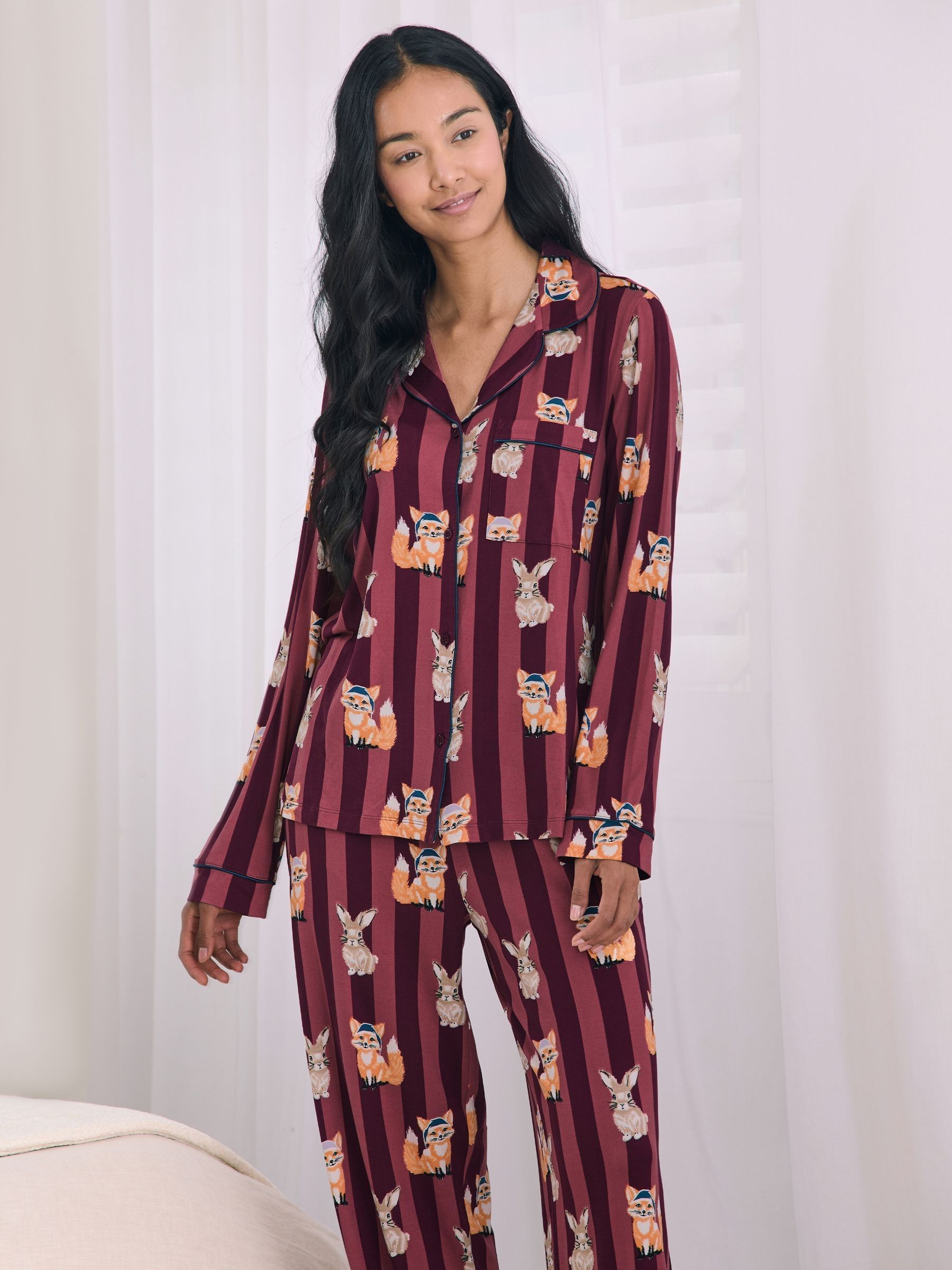 Buy Chelsea Peers Purple Fox and Hare Long Pyjamas Set from the