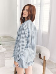 Chelsea Peers Blue Sateen Stripe Short Pyjamas Set - Image 4 of 6