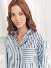 Chelsea Peers Blue Sateen Stripe Short Pyjamas Set - Image 5 of 6