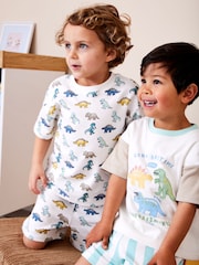 JoJo Maman Bébé Green Dino 2-Pack Short Jersey Pyjamas - Image 1 of 15