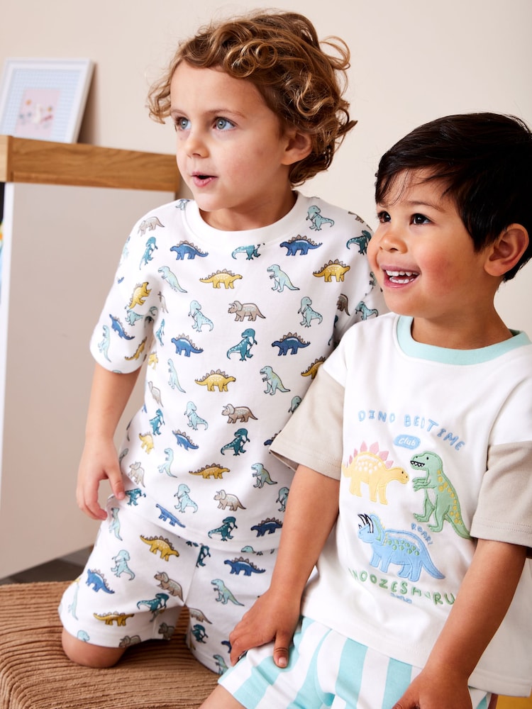 JoJo Maman Bébé Green Dino 2-Pack Short Jersey Pyjamas - Image 1 of 15