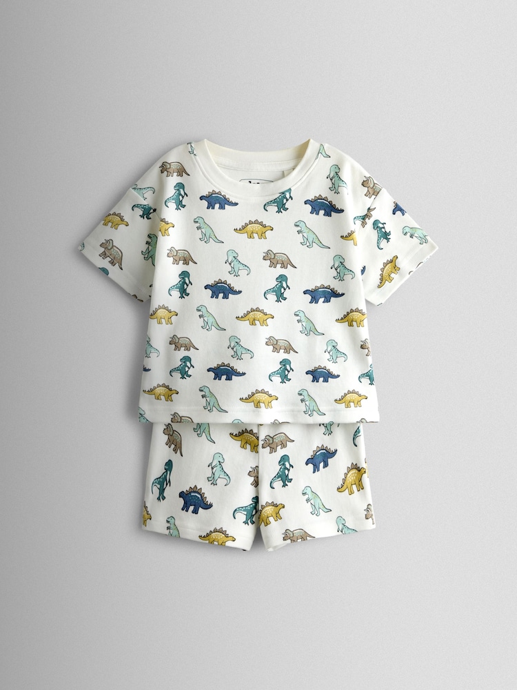 JoJo Maman Bébé Green Dino 2-Pack Short Jersey Pyjamas - Image 2 of 15
