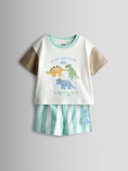 JoJo Maman Bébé Green Dino 2-Pack Short Jersey Pyjamas - Image 3 of 15