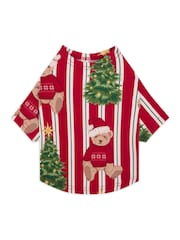 Chelsea Peers Pet Christmas Teddy Bear Stripe Print Pyjamas T-Shirt - Bild 1 von 3