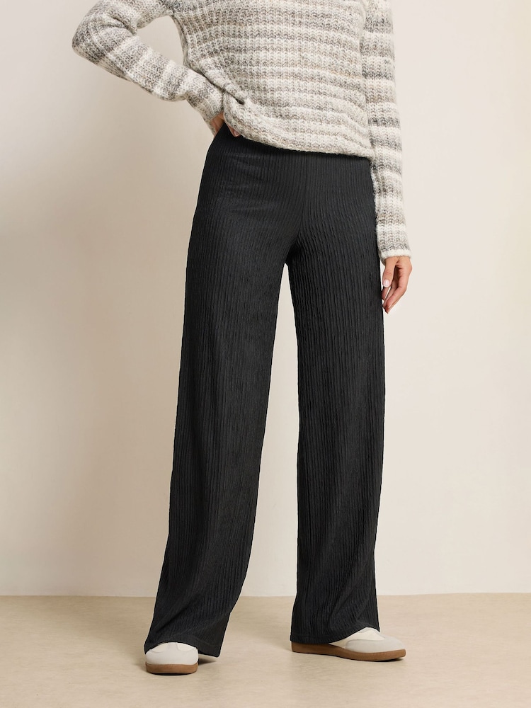 Long Tall Sally Black Textured Wide Leg Trousers - Image 2 of 5 Long Tall Sally Black Textured Wide Leg Trousers - Image 2 of 5