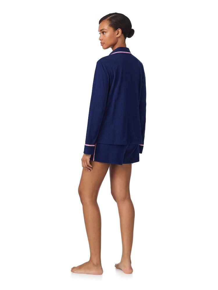 Lauren Ralph Lauren Blue Cotton Textured Knit Notch Collar Boxers Set - Image 2 of 3