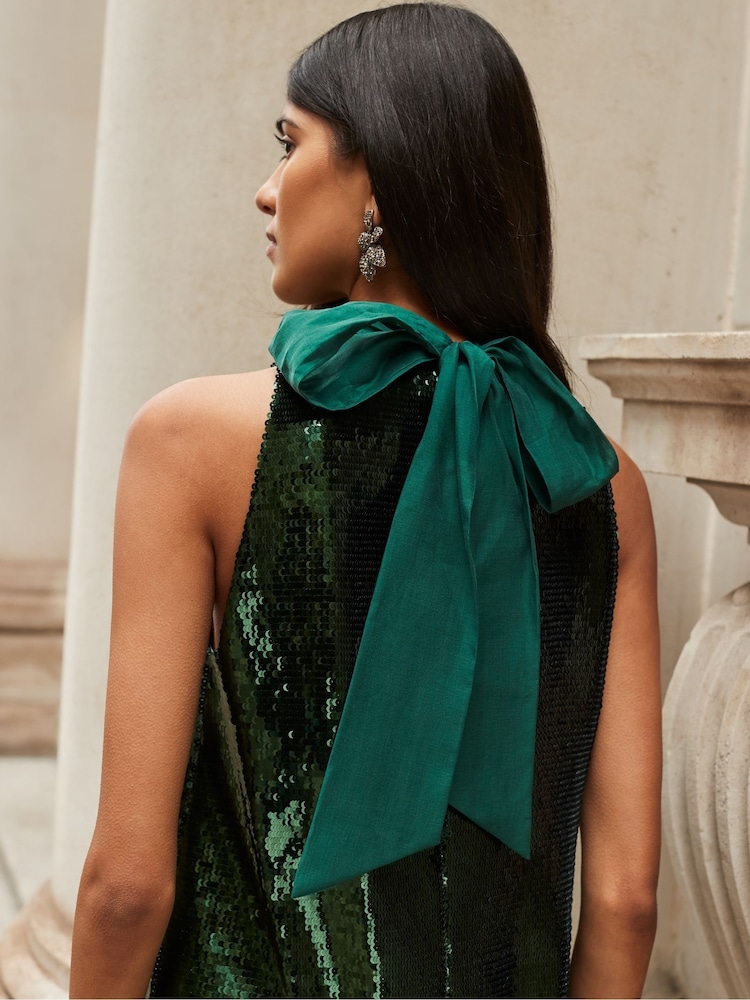Ro&Zo Green Freya Sequin Halter Neck Dress - Image 4 of 4
