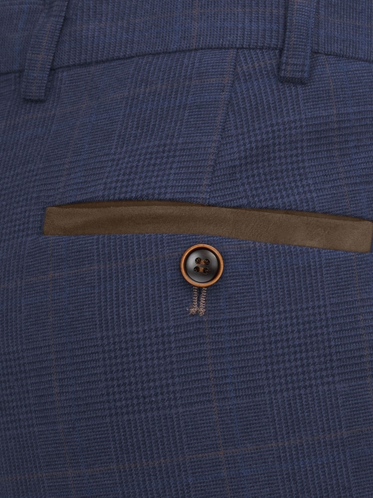 Skopes Blue Guildford Suit Soft Touch Tailored Fit Check Trousers - Image 4 of 4