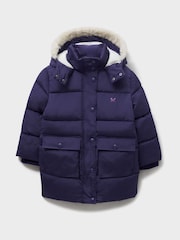 Crew Clothing Blue Fleece-Lined Mid-Weight Puffer Coat - Image 1 of 3