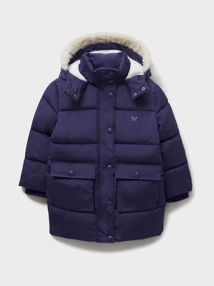Crew Clothing Blue Fleece-Lined Mid-Weight Puffer Coat - Image 1 of 3