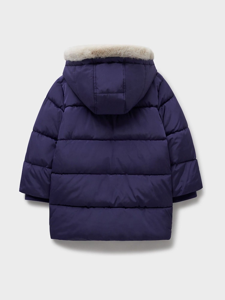 Crew Clothing Blue Fleece-Lined Mid-Weight Puffer Coat - Image 2 of 3