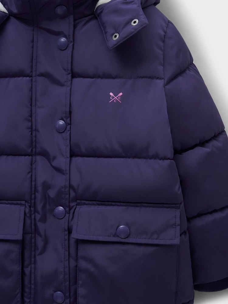 Crew Clothing Blue Fleece-Lined Mid-Weight Puffer Coat - Image 3 of 3