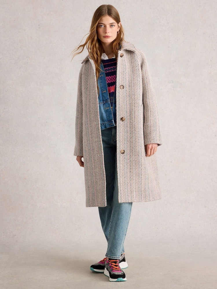 White Stuff White Kelsey Texture Wool Blend Coat - Image 1 of 6