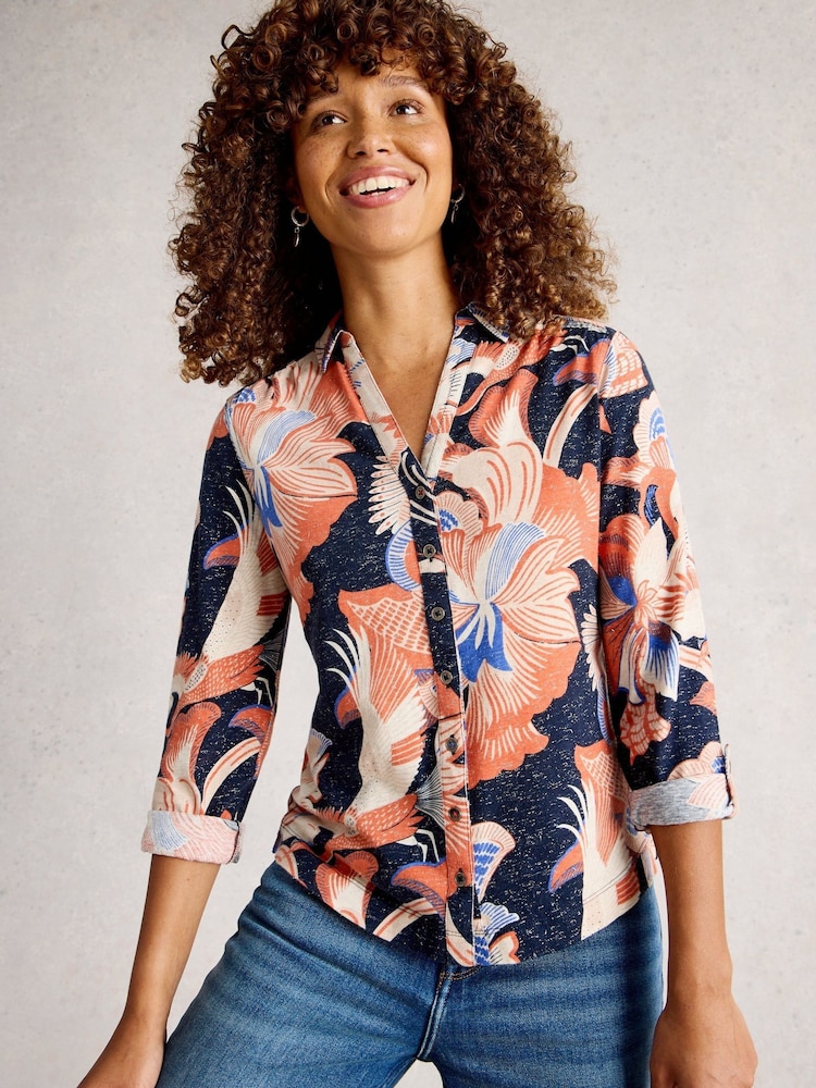 White Stuff Blue Annie Printed Sparkle Shirt - Image 2 of 6