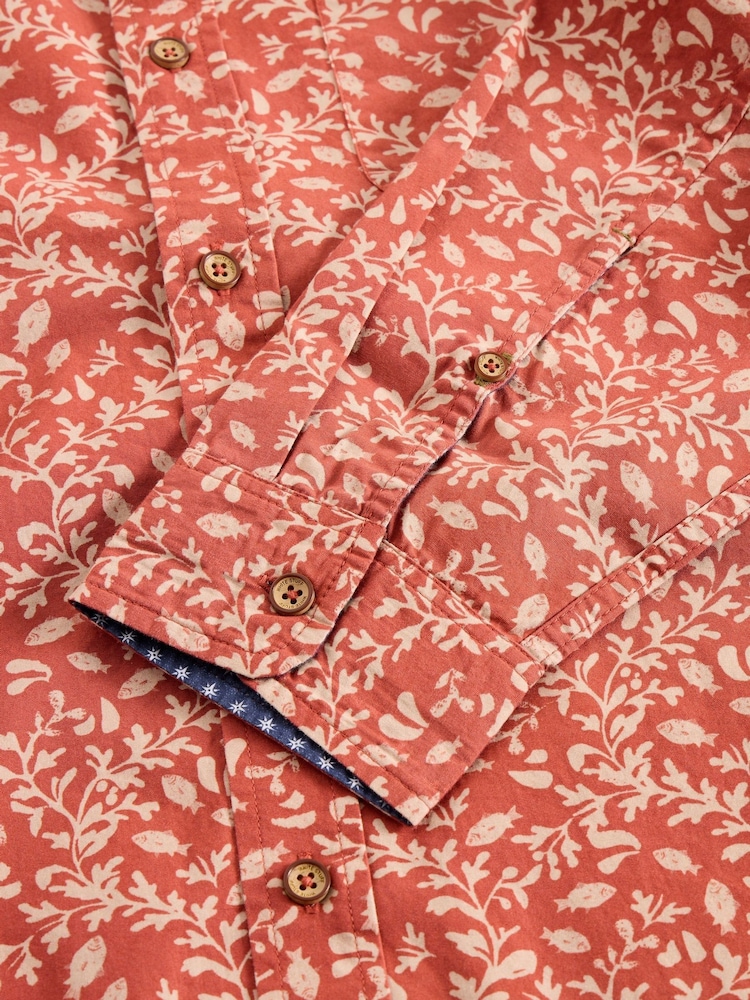 White Stuff Orange Finsbury Mono Print Shirt - Image 6 of 6 White Stuff Orange Finsbury Mono Print Shirt - Image 6 of 6