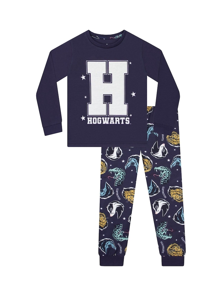 Character Blue Harry Potter Hogwarts Long Sleeve Pyjamas - Image 1 of 6