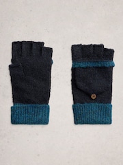 White Stuff Blue Emma Knitted Flip Mitten Gloves - Image 1 of 3